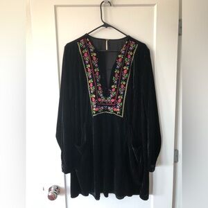 Free people velvet embroidered mini dress like new